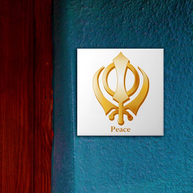 Azulejo De Cerâmica Símbolo Sikh (Gold Khanda Ceramic Tile symbol of the Sikh religion. Customize with your text.)