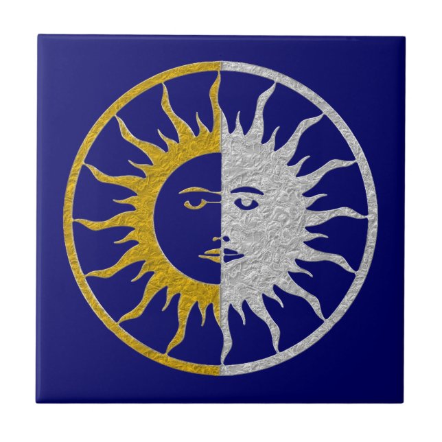 Azulejo De Cerâmica Símbolo SUN & MOON - prata dourada (Frente)