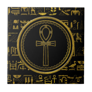 Azulejo De Cerâmica Símbolo transversal de Ankh do egípcio Dourado
