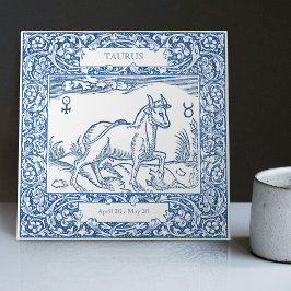 Azulejo De Cerâmica Símbolo Zodiac - Holandês - Azul Taurus Vintage