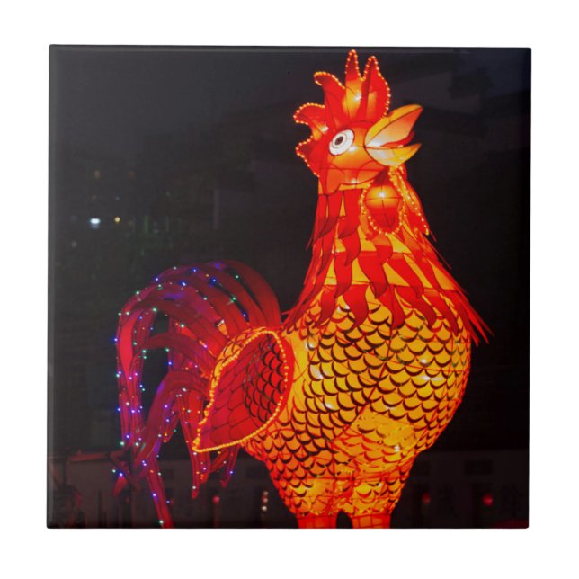Azulejo De Cerâmica Símbolo Zodíaco Rooster Lanterna (Frente)