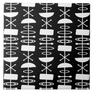 Azulejo De Cerâmica Símbolos Abstrato da Era Atômica Branco Negro