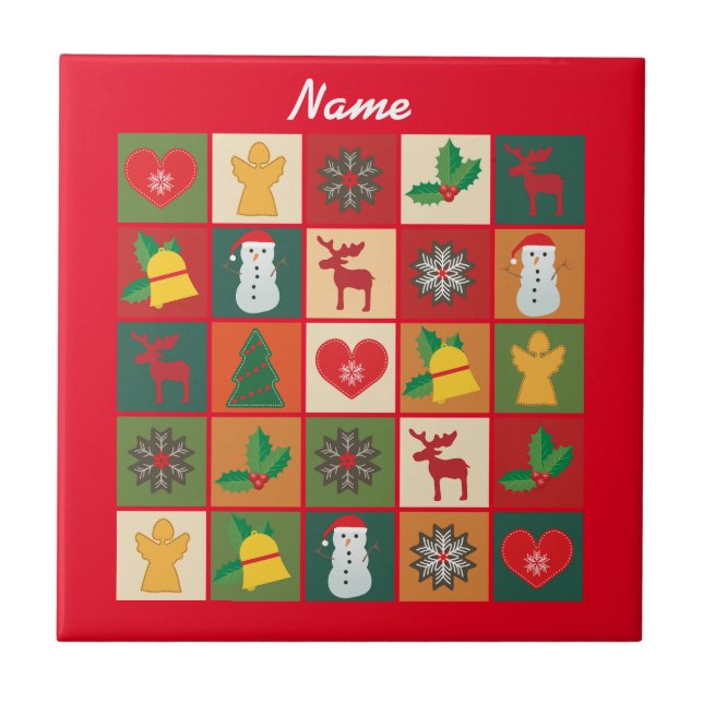 Azulejo De Cerâmica Símbolos de Natal Medley Art Thunder_Cove (Frente)