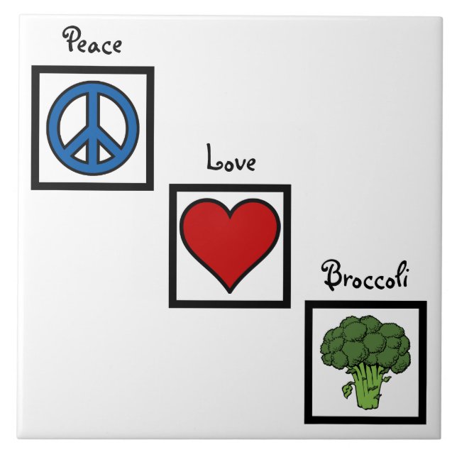 Azulejo De Cerâmica Símbolos de Paz Amor e Brócolis (Frente)