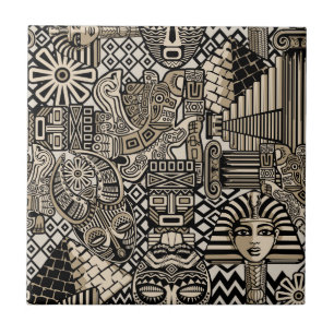 Azulejo De Cerâmica Símbolos Históricos Antigos Estilo de Tatuagem