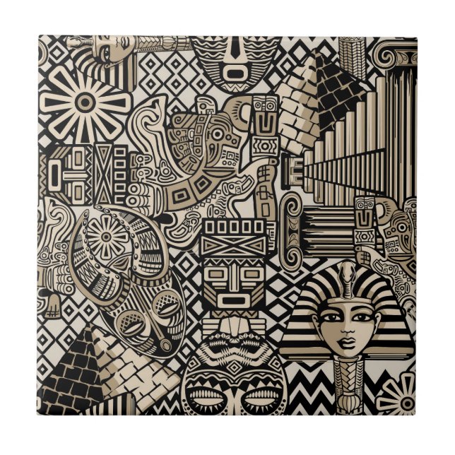 Azulejo De Cerâmica Símbolos Históricos Antigos Estilo de Tatuagem (Frente)