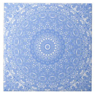 Azulejo De Cerâmica Simetria de Mandala Azul Centáurea