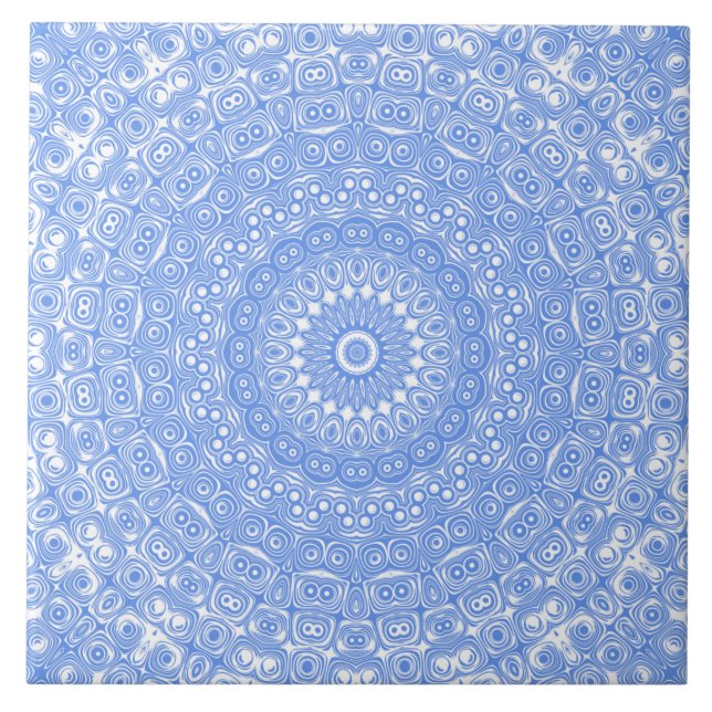 Azulejo De Cerâmica Simetria de Mandala Azul Centáurea (Frente)