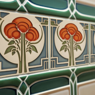 Azulejo De Cerâmica Simetria Floral Meados do Século Movimento Artes e