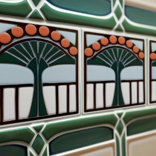 Azulejo De Cerâmica Simetria Floral Meados do Século Movimento Artes e