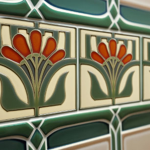 Azulejo De Cerâmica Simetria Floral Meados do Século Movimento Artes e
