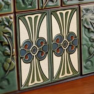Azulejo De Cerâmica Simetria Floral Meados do Século Movimento Artes e