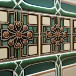 Azulejo De Cerâmica Simetria Floral Meados do Século Movimento Artes e