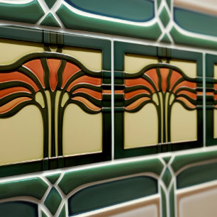 Azulejo De Cerâmica Simetria Floral Meados do Século Movimento Artes e