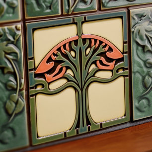 Azulejo De Cerâmica Simetria Floral Meados do Século Movimento Artes e