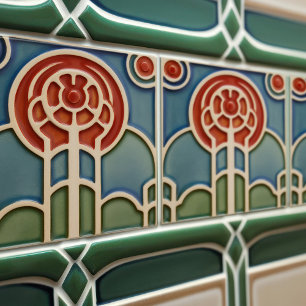 Azulejo De Cerâmica Simetria Floral Meados do Século Movimento Artes e