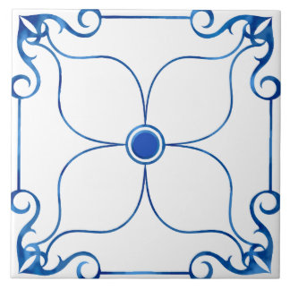 Azulejo De Cerâmica Simetria Floral Mediterrânica (Azulejo Azul) Cerâm