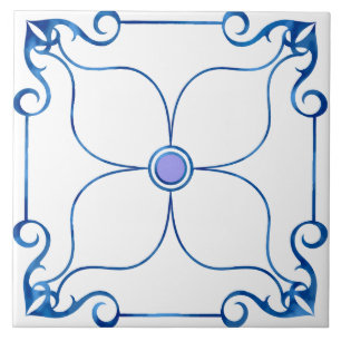 Azulejo De Cerâmica Simetria Floral Mediterrânica (Lilac)
