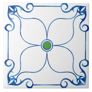 Azulejo De Cerâmica Simetria Floral Mediterrânica (Verde)