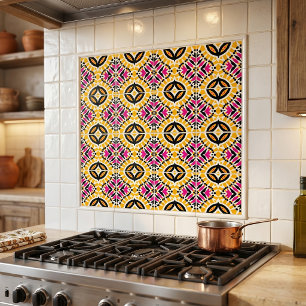 Azulejo De Cerâmica Simétrica Gométrica Amarelo-Rosa Vibrante