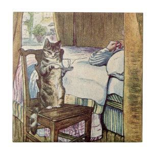 Azulejo De Cerâmica Simpkin o gato serve o chá - Beatrix Potter
