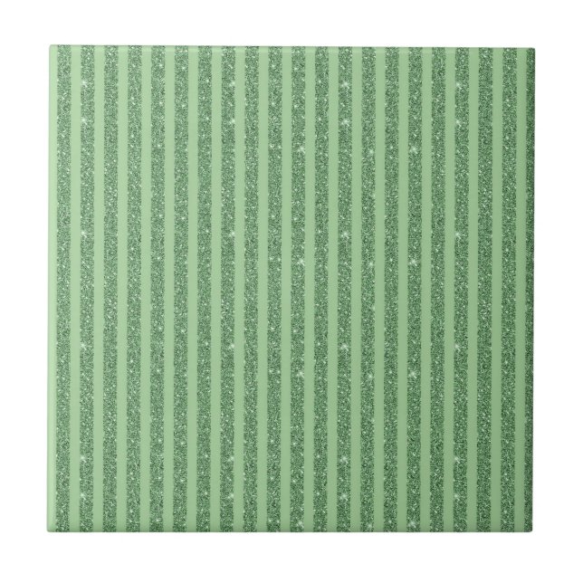 Azulejo De Cerâmica Simple Forest Green Glitter Style Vertical Stripes (Frente)