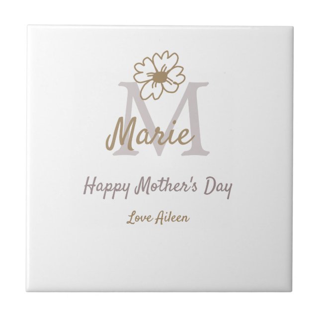 Azulejo De Cerâmica simple minimal mother's day monogram golden gray f (Frente)