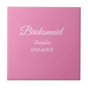 Azulejo De Cerâmica Simple minimal pink bridesmaid add name year text