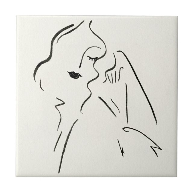 Azulejo De Cerâmica Simple Study - Desenho de uma Senhora (Frente)