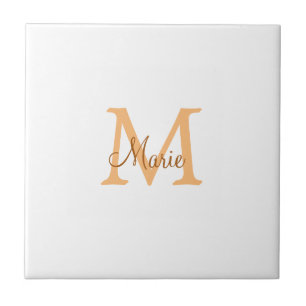 Azulejo De Cerâmica simples adicionar nome monograma laranja marrom th