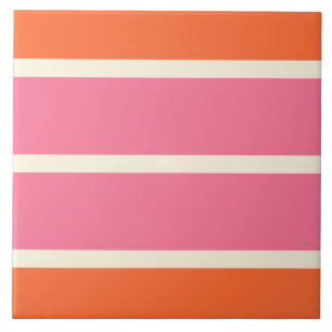 Azulejo De Cerâmica Simples faixas em rosa, laranja e creme