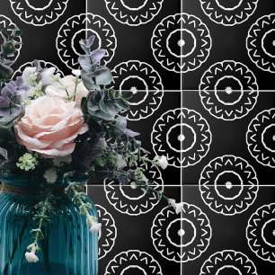 Azulejo De Cerâmica Simples Geométrico, Preto E Branco