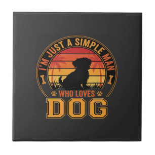 Azulejo De Cerâmica Simples Homem Amante de Cães Pôr do Sol Retro