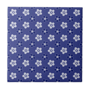 Azulejo De Cerâmica simples padrão azul floral sólido retrógrado peque