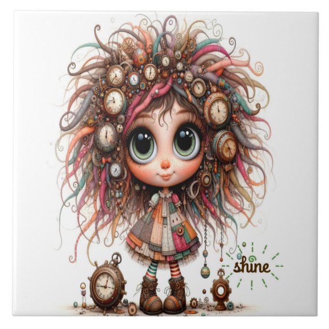 Azulejo De Cerâmica Simples Steampunk Girl Shine (Frente)