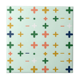Azulejo De Cerâmica Sinais de Mais Divertidos Padrão Geométrico Retrô