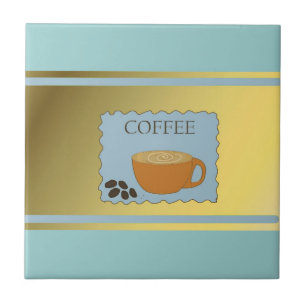 Azulejo De Cerâmica Sinal de Café Azul com Xícara de Café