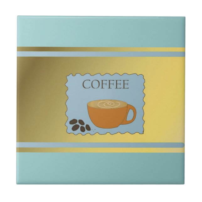 Azulejo De Cerâmica Sinal de Café Azul com Xícara de Café (Frente)