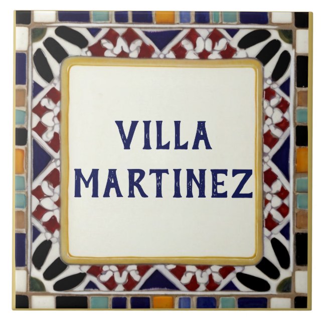 Azulejo De Cerâmica Sinal de Nome Personalizado da Família Alhambra (Frente)
