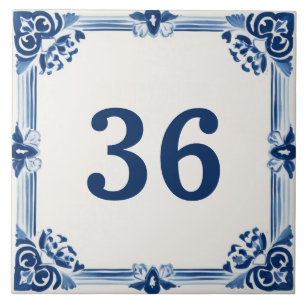 Azulejo De Cerâmica Sinal de Número de Casa Personalizado de Delft Azu