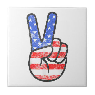Azulejo De Cerâmica Sinal de Paz de Bandeira Americana T-Shirt Quarto