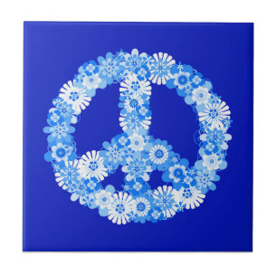 Azulejo De Cerâmica Sinal de Paz em Azul