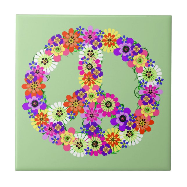 Azulejo De Cerâmica Sinal de Paz Floral (Frente)