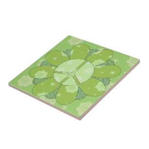 Azulejo De Cerâmica Sinal de paz verde da flor