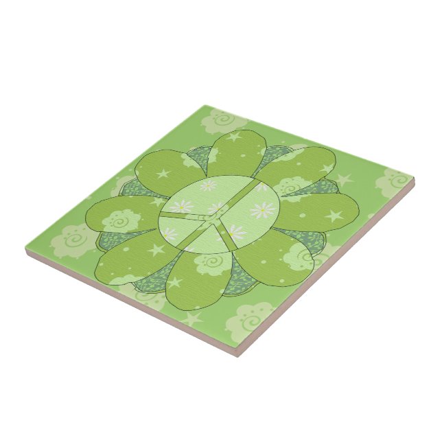 Azulejo De Cerâmica Sinal de paz verde da flor (Lateral)
