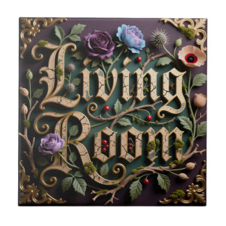 Azulejo De Cerâmica Sinal de Sala de Estar Floral Dourado Antigo