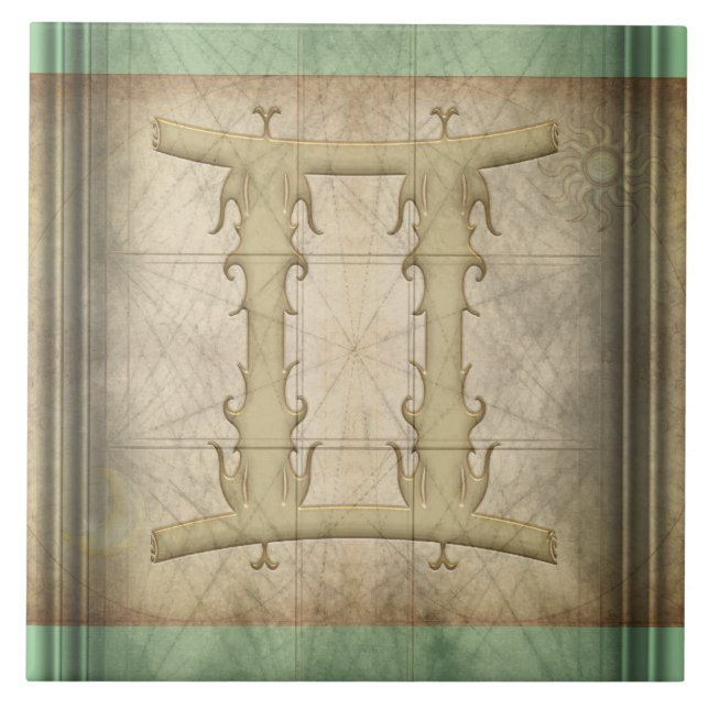 Azulejo De Cerâmica Sinal do zodíaco dos Gêmeos (Frente)