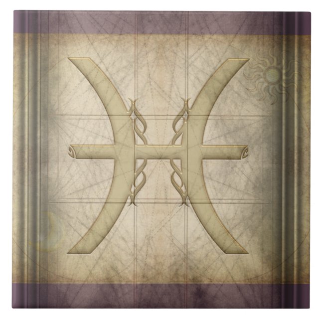 Azulejo De Cerâmica Sinal do zodíaco dos peixes (Frente)