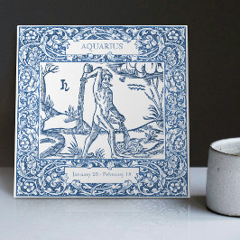 Azulejo De Cerâmica Sinal Zodiodíaco do Aquário Azul Holandês