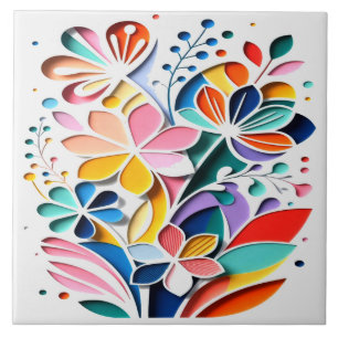 Azulejo De Cerâmica Sinfonia de Flores Vibrantes – Floral Moderna em P